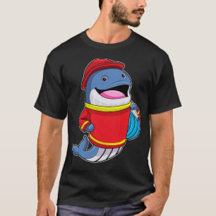 Walvis als brandweerschip met slang t-shirt