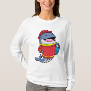 Walvis als brandweerschip met slang t-shirt