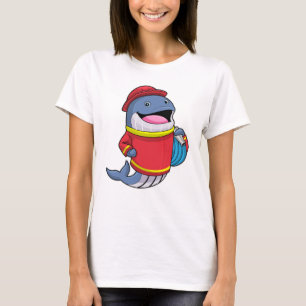 Walvis als brandweerschip met slang t-shirt