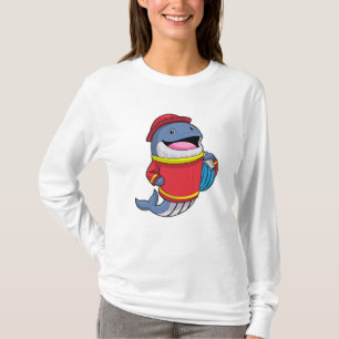 Walvis als brandweerschip met slang t-shirt