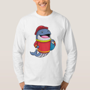 Walvis als brandweerschip met slang t-shirt
