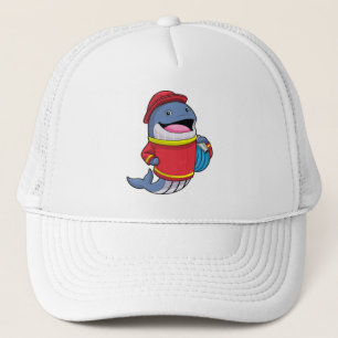 Walvis als brandweerschip met slang trucker pet