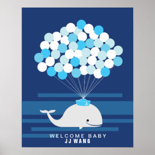 walvis   Baby shower gastenboek Afdrukken Poster