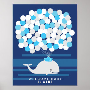 walvis   Baby shower gastenboek Afdrukken Poster