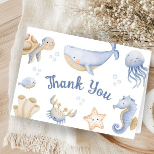 Walvis Baby Shower Jongen Vouwde Bedankkaart