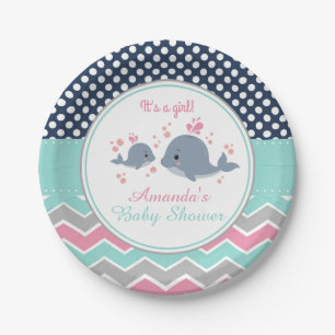 Walvis Baby Shower Papieren Bord Meisje Chevron St