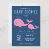 Walvis Baby shower Uitnodiging Navy Blue.Nautical (Voorkant)
