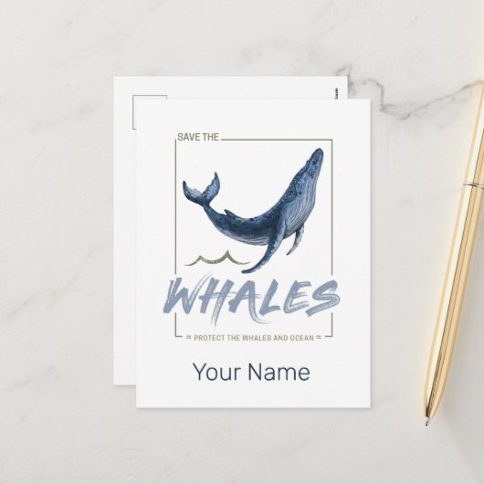 Walvis Bescherm Walvissen en Oceaan Aquarel Walvis Feestdagenkaart (Voorkant / Achterkant in situ)