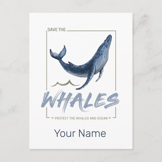 Walvis Bescherm Walvissen en Oceaan Aquarel Walvis Feestdagenkaart (Voorkant)