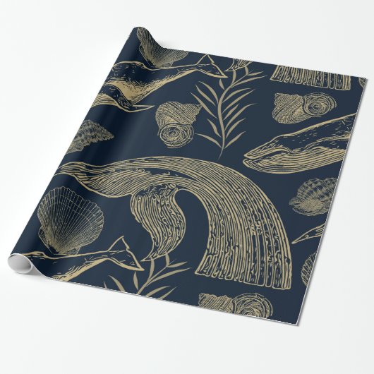  walvis blauw cadeaupapier (Uitgerold)