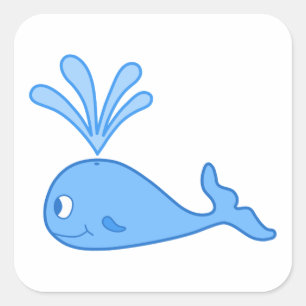 Walvis, Blauw. Vierkante Sticker