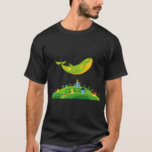 Walvis boven kleine stad t-shirt