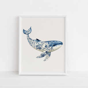 Walvis – Coastal Blue op Beige Wall Art Poster
