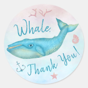 Walvis Dank u nautisch strand Blauwgroen Blue Ocea Ronde Sticker