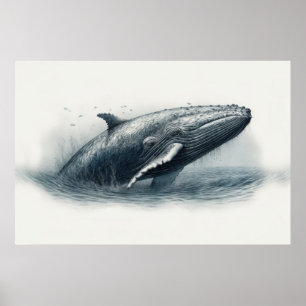 Walvis die uit de oceaan springt illustratie poster
