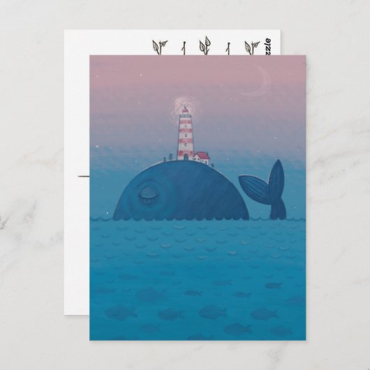Walvis en een vuurtoren. briefkaart (Voorkant / Achterkant)