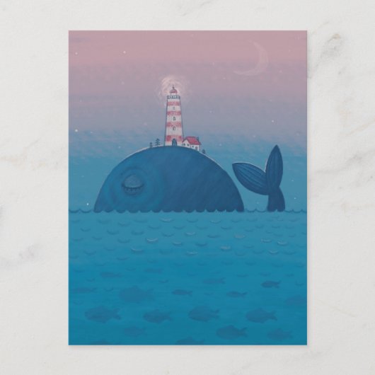 Walvis en een vuurtoren. briefkaart (Voorkant)