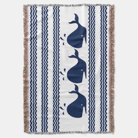 Walvis en golven Blauw en Wit Custom Deken (Voorkant Verticaal)