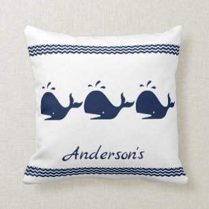 Walvis en golven Blauw en Wit Kussen