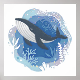 Walvis en koralen in Ocean Paper Art Illustratie Poster