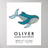 Walvis Geboorte Stats Baby Jongen Poster (Voorkant)