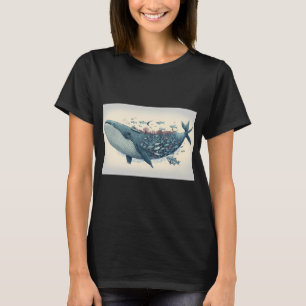Walvis in water met vis. Handgetekende illustratie T-shirt