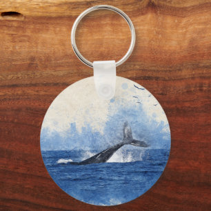 Walvis in Zee Vogels in Afstand Art Decor Gift Sleutelhanger