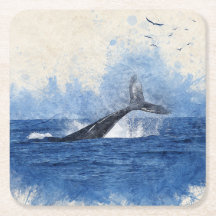 Walvis in Zee Vogels in Afstand Art Decor Gift