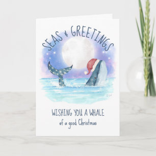 Walvis Kerstman Zee Maan & Sterren Nautische Kerst Feestdagen Kaart