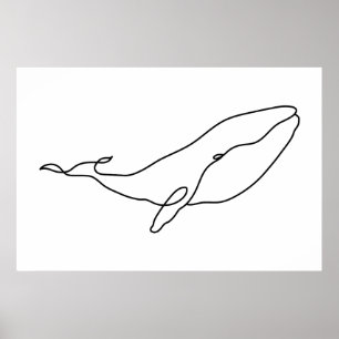 Walvis, lijntekening illustratie poster