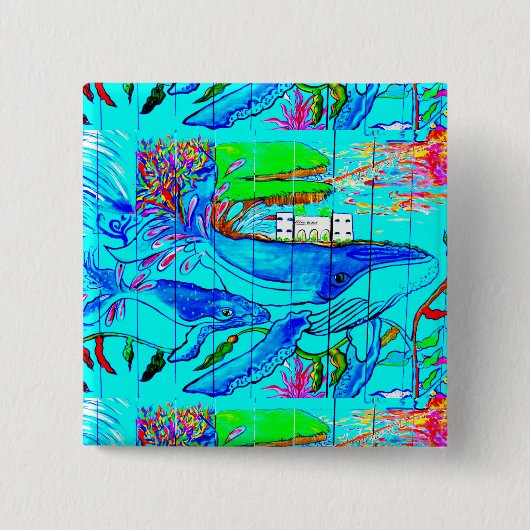 walvis magnet vierkante button 5,1 cm (Voorkant)