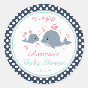 Walvis Meisje Baby Shower Bedankt Favor Ronde Sticker