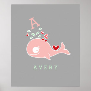Walvis Meisje Rode Boog Monogram Kinderkamer Muur Poster