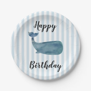Walvis Nautical Happy Birthday Stripe papieren Bor Bordje