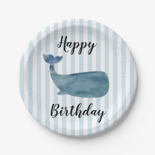 Walvis Nautical Happy Birthday Stripe papieren Bor Bordje
