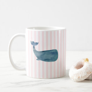 Walvis nautische roze streep patroon koffiemok
