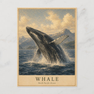 Walvis Noord-Pacifische OCEAAN VINTAGE Briefkaart