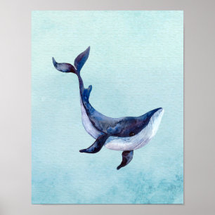 Walvis, onder de zee, oceaan kinderkamer muurkunst poster