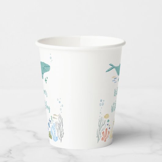 Walvis onder het Zee 1e Verjaardag Papieren Bekers (Links)