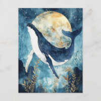 Walvis onder volle maan met sterrenhemel