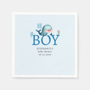Walvis onder Zee Waterverf Jongen Baby shower Blau Servet