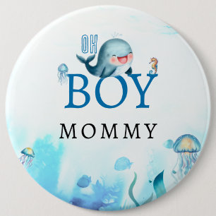 Walvis Onder Zee Waterverf Jongen Baby shower Mama Ronde Button 6,0 Cm