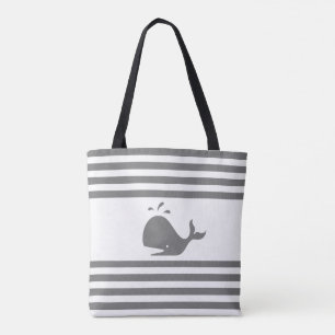 walvis op grijze en witte gestripte Canvas tas