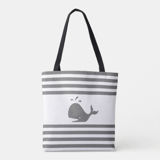 walvis op grijze en witte gestripte Canvas tas (Achterkant)