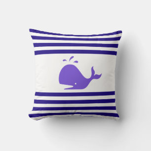 Walvis op scheepsnavisblauw en wit gestreept kussen