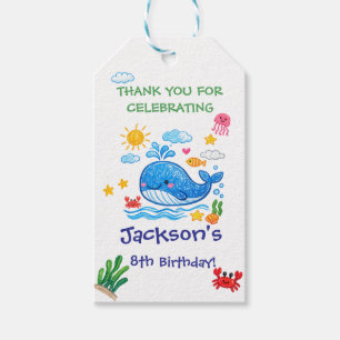 Walvis Thema Zomer Kinderen Verjaardag Bedankt Cadeaulabel