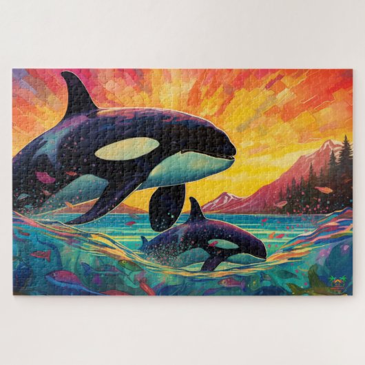 🐙Walvis van een tijd: Orka moeder en kalf Legpuzzel (Horizontaal)