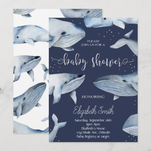 Walvis Waterverf Zwart Baby shower Invite Kaart