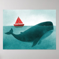 Walvis & Zeilboot – Minimale Oceaan Kunst