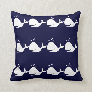 Walvisafbijten WHITE op NAVY BLUE PILLOW Kussen
